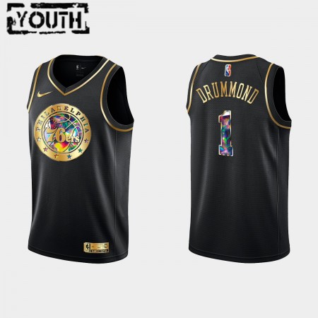 Kinder NBA Philadelphia 76ers Trikot Andre Drummond 1 Nike 2021-2022 Schwarz Golden Edition 75th Anniversary Diamond Swingman